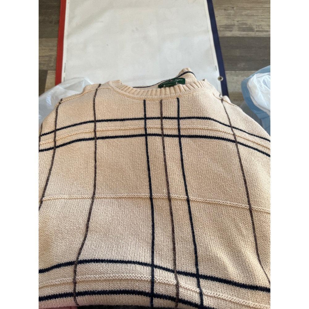 Vintage David Taylor Collection Men's Tan Plaid Knit Sweater Size L‎ G